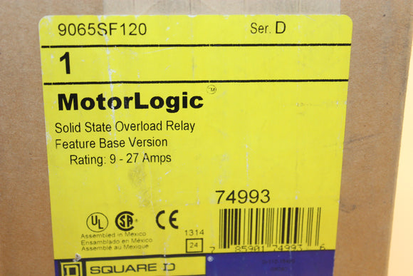 New | SQUARE D | 9065SF120 | SCHNEIDER SQUARED SOLID STATE OVERLOAD RELAY FEATURE BASE VERSION RATING 9-27 AMPS