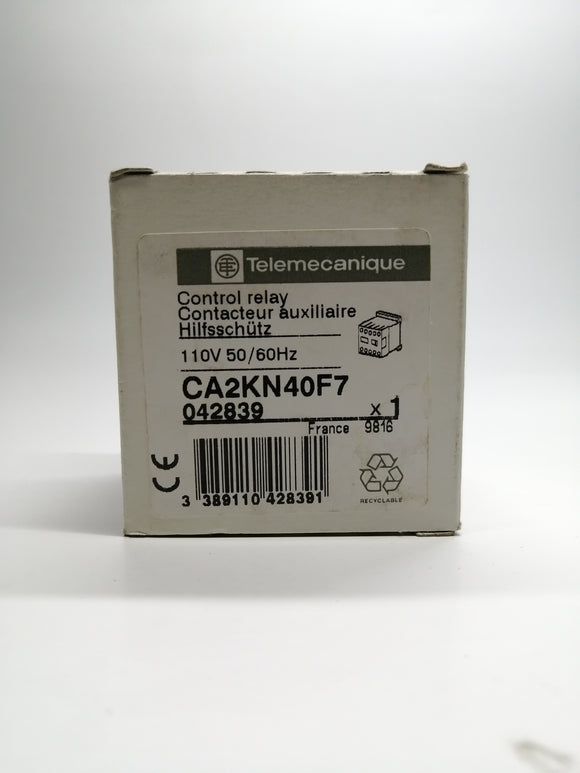 New | Telemecanique | CA2KN40F7 | Control Relay 110 VAC 50/60 HZ