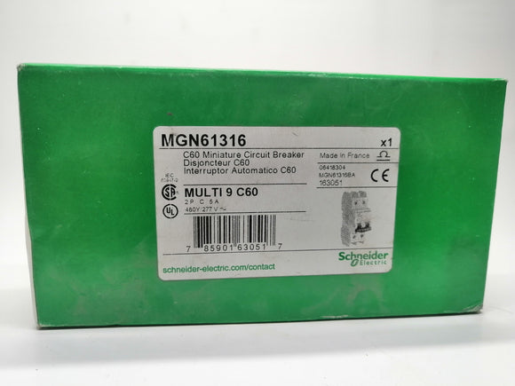 New | Schneider Electric | MGN61316 | C60 MINIATURE CIRCUIT BREAKER 2P C 5A 480Y/277VAC